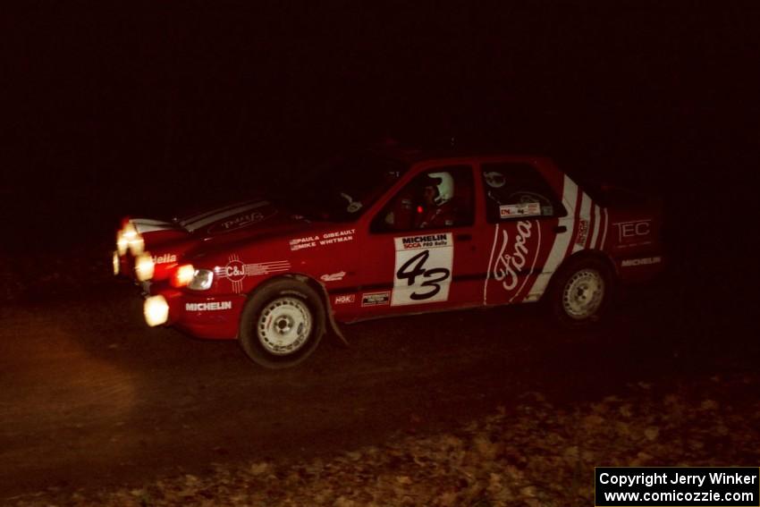 Mike Whitman / Paula Gibeault Ford Sierra Cosworth comes into the flying finish of SS10, Fuller Lake.