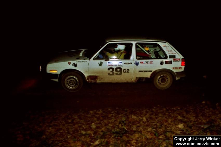 Wayne Prochaska / Annette Prochaska VW Golf comes into the flying finish of SS10, Fuller Lake.