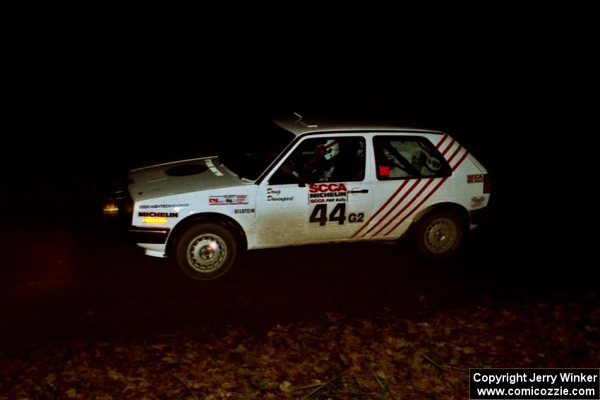 Doug Davenport / Al Kintigh VW GTI comes into the flying finish of SS10, Fuller Lake.