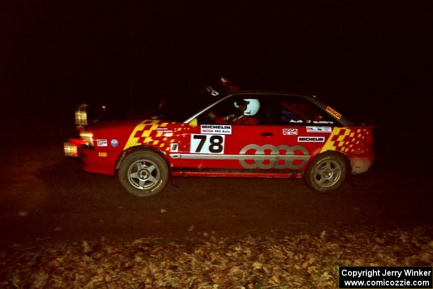 John Rek / Steve Rourke Audi S2 Quattro comes into the flying finish of SS10, Fuller Lake.