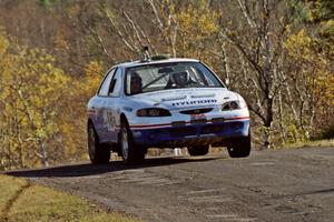 Noel Lawler / Charles Bradley Hyundai Elantra at speed on SS13, Brockway I.