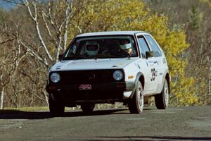 Wayne Prochaska / Annette Prochaska VW Golf at speed on SS13, Brockway I.