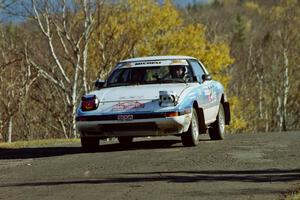 Mike Hurst / Rob Bohn Mazda RX-7 at speed on SS13, Brockway I.