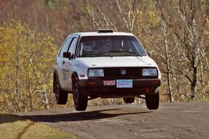 Bob Nielsen / Brett Corneliusen VW GTI catches nice air at the final yump on SS13, Brockway I.