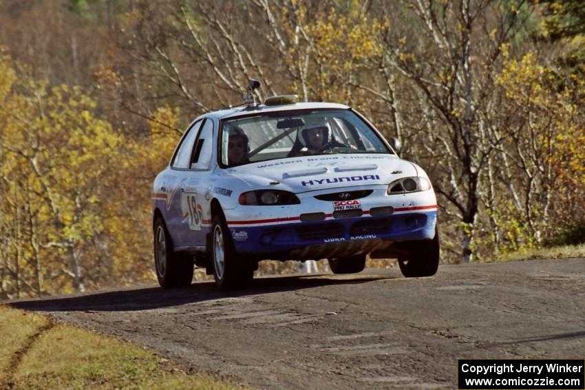 Noel Lawler / Charles Bradley Hyundai Elantra at speed on SS13, Brockway I.