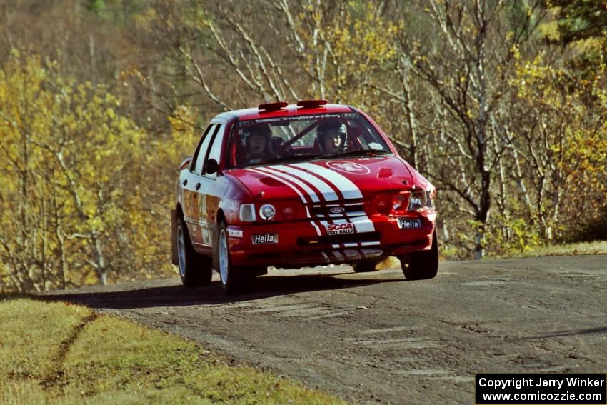 Mike Whitman / Paula Gibeault Ford Sierra Cosworth at speed on SS13, Brockway I.