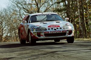 Ralph Kosmides / Joe Noyes Toyota Supra Turbo at speed on SS14, Brockway II.