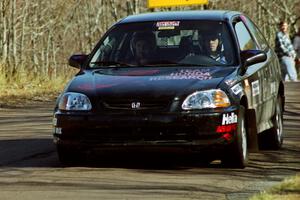 Bryan Hourt / Pete Cardimen Honda Civic at speed on SS14, Brockway II.