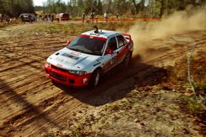 David Summerbell / Michael Fennell Mitsubishi Lancer Evo II at speed through the spectator corner of SS15, Gratiot Lake II.