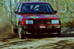 Richard Pilczuk / Brian Pilczuk VW GTI at speed near the finish of SS15, Gratiot Lake II.