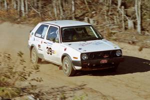 Wayne Prochaska / Annette Prochaska VW Golf at speed near the finish of SS15, Gratiot Lake II.