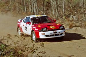 Miroslaw Babinski / Piotr Modrzejewski Toyota Celica All-Trac at speed near the finish of SS15, Gratiot Lake II.