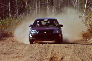 Bryan Hourt / Pete Cardimen Honda Civic at speed near the finish of SS15, Gratiot Lake II.