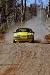 Don Rathgeber / Jimmy Brandt Ford Mustang at speed near the finish of SS15, Gratiot Lake II.