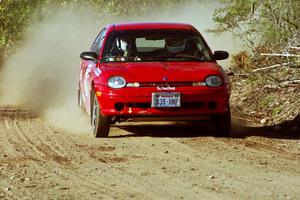 Trevor Donison / John Allen Plymouth Neon at speed near the finish of SS15, Gratiot Lake II.