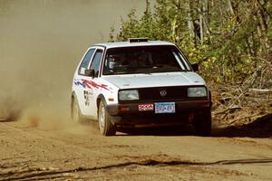 Bob Nielsen / Brett Corneliusen VW GTI at speed near the finish of SS15, Gratiot Lake II.