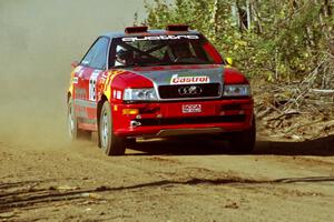 John Rek / Steve Rourke Audi S2 Quattro at speed near the finish of SS15, Gratiot Lake II.