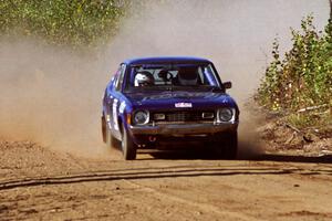 Scott Radabaugh / Marlena Radabaugh Dodge Colt at speed near the finish of SS15, Gratiot Lake II.