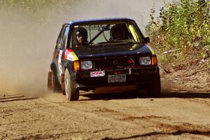 John Adleman / Jason Lajon VW GTI at speed near the finish of SS15, Gratiot Lake II.