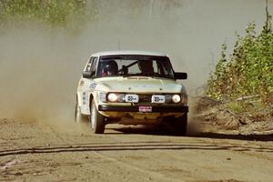 Tim Winker / Paul Moormann SAAB 99  at speed near the finish of SS15, Gratiot Lake II.