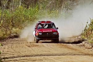 Jon Butts / Gary Butts Dodge Omni at speed near the finish of SS15, Gratiot Lake II.