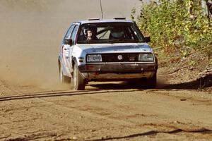 Art Burmeister / Mark Buskirk VW GTI at speed near the finish of SS15, Gratiot Lake II.