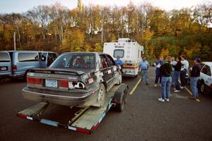 Todd Jarvey / Rich Faber Mitsubishi Galant VR-4 on the trailer on Sunday morning after rolling the previous day