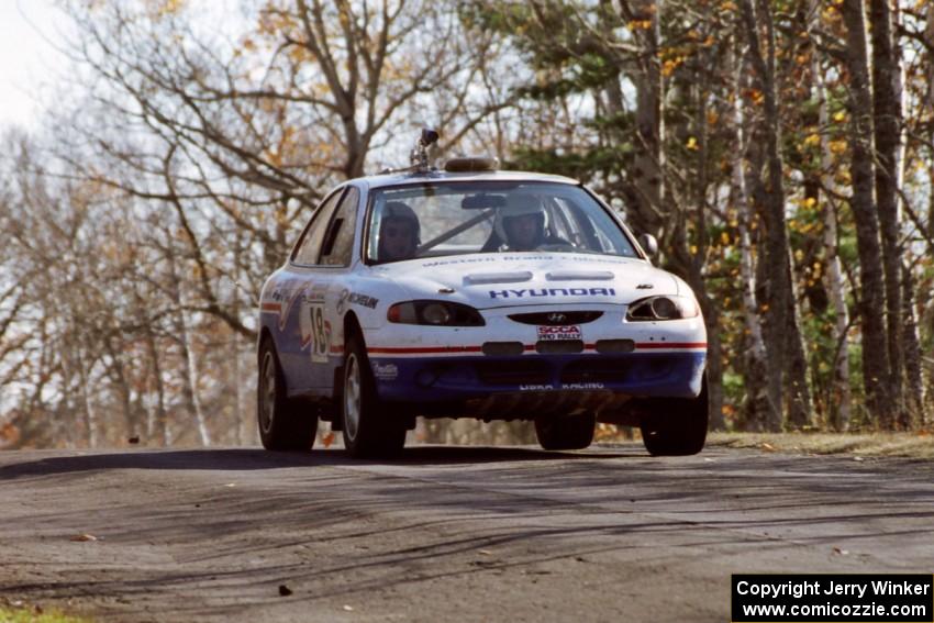 Noel Lawler / Charles Bradley Hyundai Elantra at speed on SS14, Brockway II.