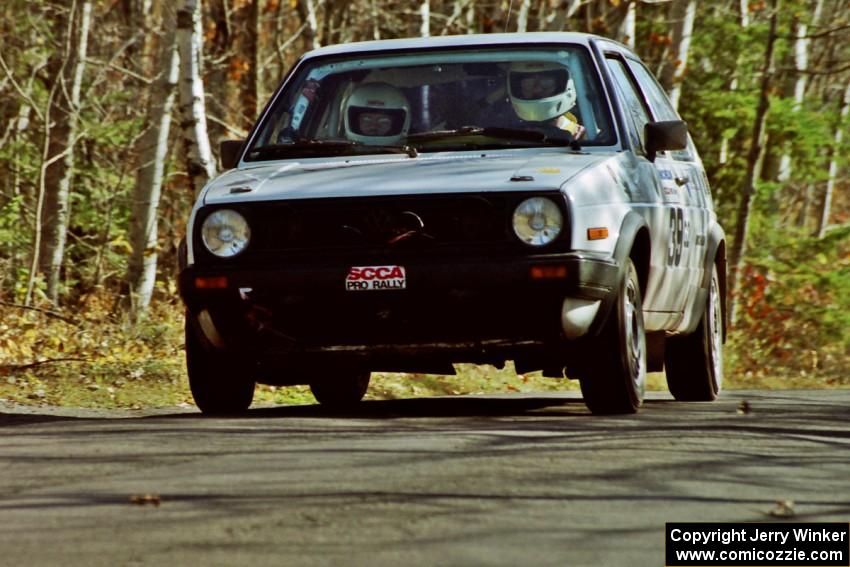 Wayne Prochaska / Annette Prochaska VW Golf at speed on SS14, Brockway II.