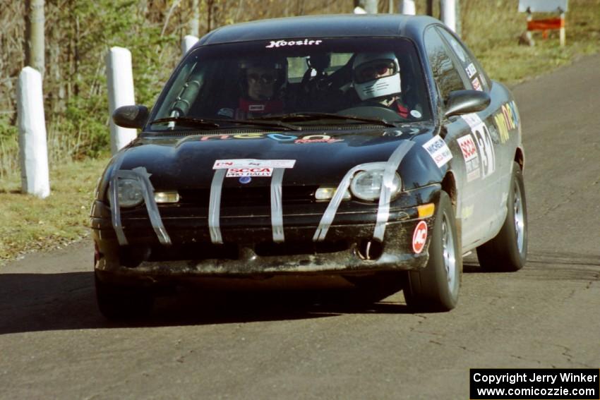 Evan Moen / Ron Moen Plymouth Neon at speed on SS14, Brockway II.