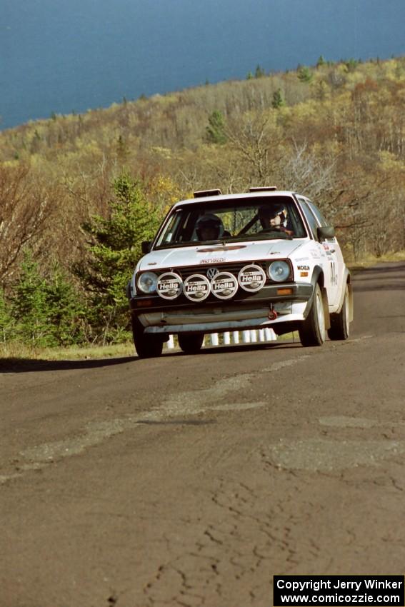 Doug Davenport / Al Kintigh VW GTI at speed on SS14, Brockway II.