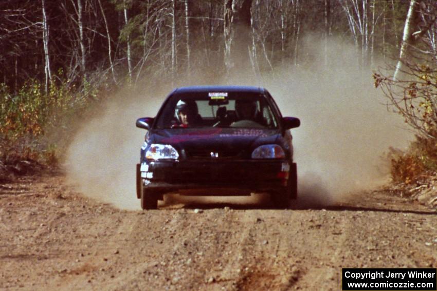 Bryan Hourt / Pete Cardimen Honda Civic at speed near the finish of SS15, Gratiot Lake II.