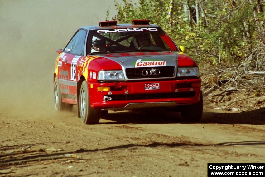 John Rek / Steve Rourke Audi S2 Quattro at speed near the finish of SS15, Gratiot Lake II.