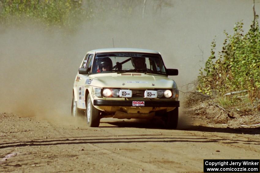 Tim Winker / Paul Moormann SAAB 99  at speed near the finish of SS15, Gratiot Lake II.