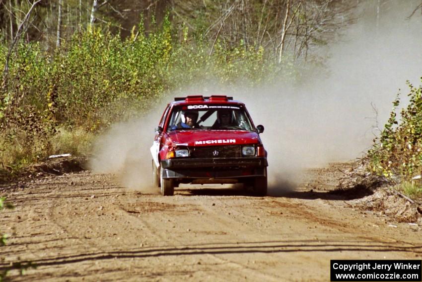 Jon Butts / Gary Butts Dodge Omni at speed near the finish of SS15, Gratiot Lake II.