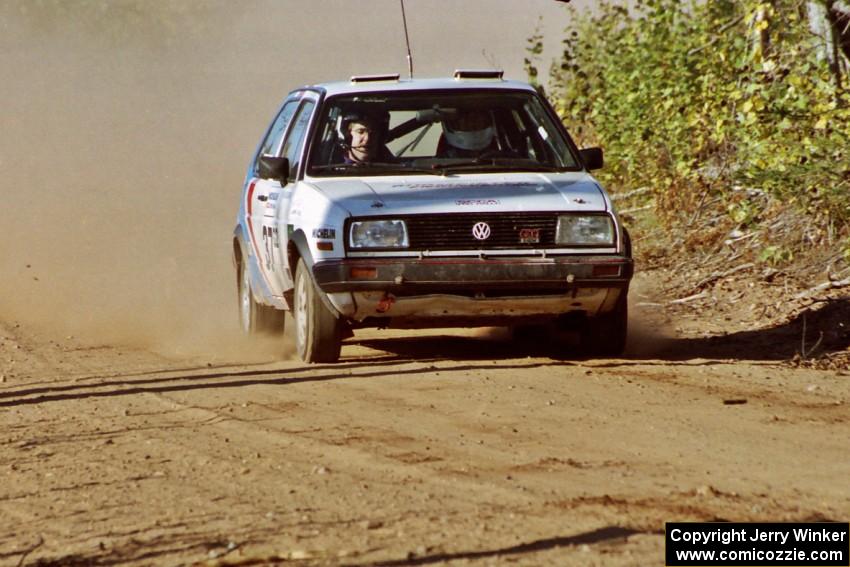 Art Burmeister / Mark Buskirk VW GTI at speed near the finish of SS15, Gratiot Lake II.