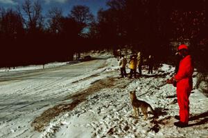 Anxious spectators (and dog) await the VW GTI of Karl Scheible / Gail McGuire at the SS1 spectator location.