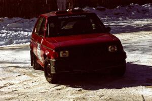 Jon Butts / Gary Butts almost tags the outside bank at the spectator point on SS1 in their Dodge Omni.