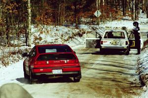 The Ford Fiesta of J.B. Niday / Lea Hoffa temporarily blocks the Honda CRX of Charles Sherrill / Mark Rea.