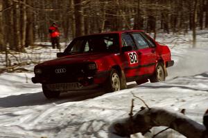 Jon Kemp / Brian Maxwell at speed in their Audi 4000 Quattro seen here on SS3.