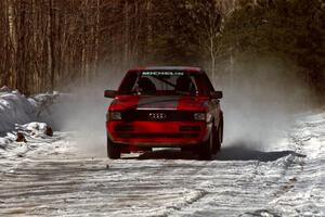 Sylvester Stepniewski / Adam Pelc at speed in their Audi 4000 Quattro before the first service. They were an early DNF.