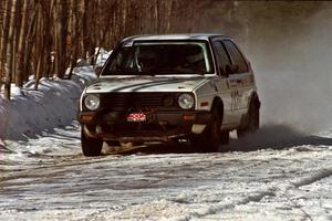 Wayne Prochaska / Annette Prochaska at speed in their VW Golf on the stage prior to the lunch break.