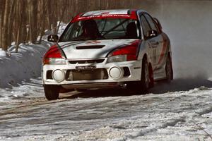 Garen Shrader / Doc Schrader Mitsubishi Lancer Evo 4 at speed before the lunch break.