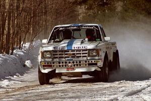 Ken Stewart / Jim Dale at speed in their Chevy S-10 on the stage just before the lunch break.