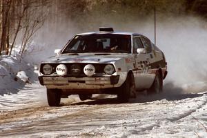 Jeremy Butts / Peter Jacobs Plymouth Arrow at speed through a fast right-hander on the stage prior to the lunch break.