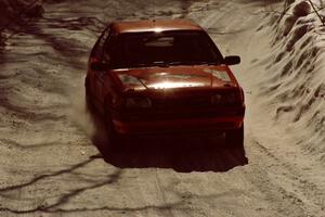 Gail Truess / Pattie Hughes at speed in their Mazda 323GTX after the first service.