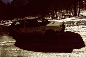 Art Burmeister / Randy Moore VW GTI goes wide at a downhill right-hander on the stage after the lunch break.
