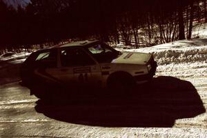 Art Burmeister / Randy Moore VW GTI goes wide at a downhill right-hander on the stage after the lunch break.