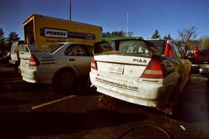 The two TAD Racing Mitsubishi Lancer Evo IVs of Pete Lahm / Matt Chester (L) and Garen Shrader / Doc Shrader (R).