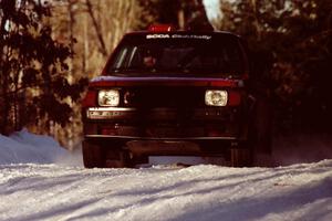 Jon Butts / Gary Butts at speed in their Dodge Omni just before sundown. They later DNF'ed the event.